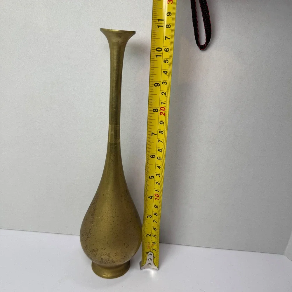 Vintage Solid Brass Bud Vase Tall Neck Teardrop Shape Decorative Accent‎ MCM EUC
